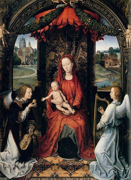 Hans Memling Madonna Enthroned with Child and Two Angels France oil painting art